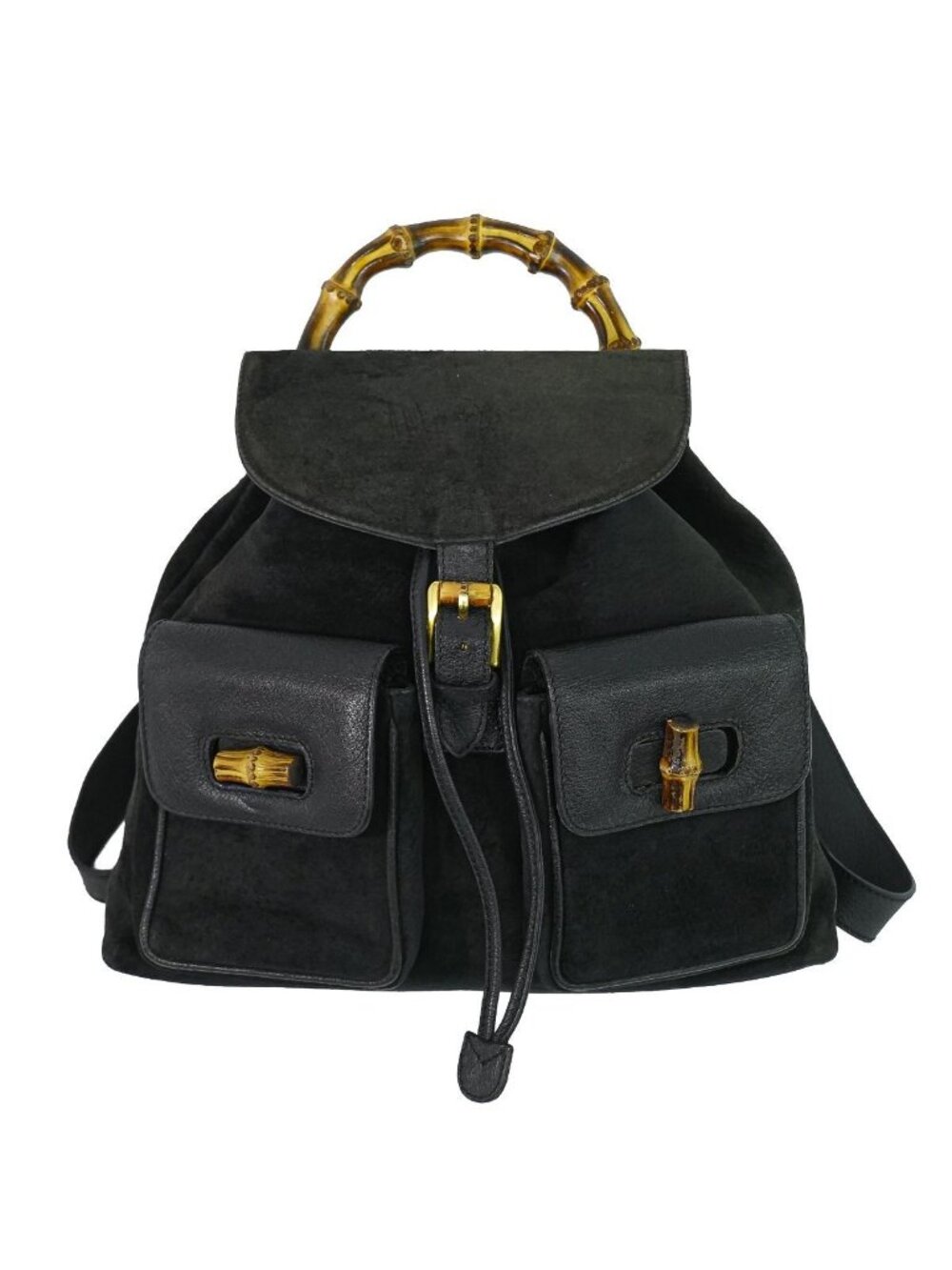 Gucci Bamboo Backpack Suede Leather Black